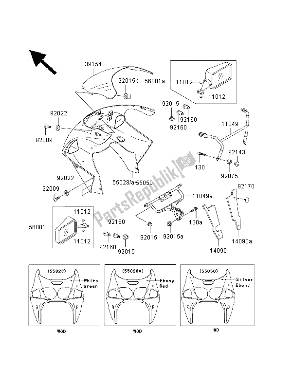 Todas las partes para Cubierta de Kawasaki Ninja ZX 7R 750 2000