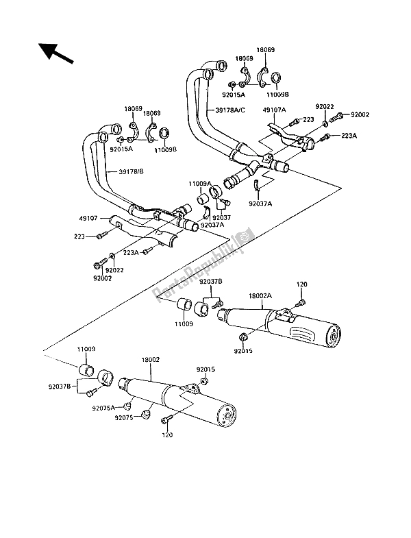 All parts for the Muffler(s) of the Kawasaki GPZ 900R 1988