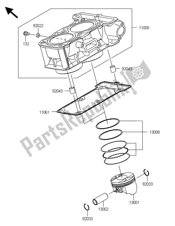All parts for the Cylinder & Piston(s) of the Kawasaki Ninja 300 ABS 2013