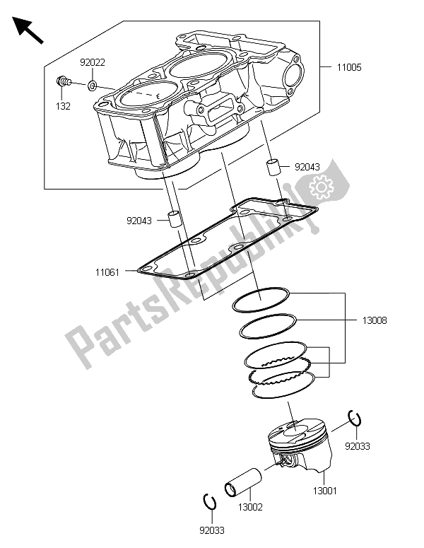 All parts for the Cylinder & Piston(s) of the Kawasaki Ninja 300 ABS 2013