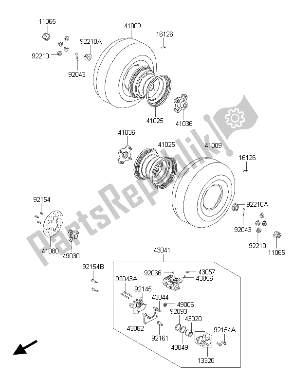 All parts for the Rear Hub of the Kawasaki Brute Force 300 2015