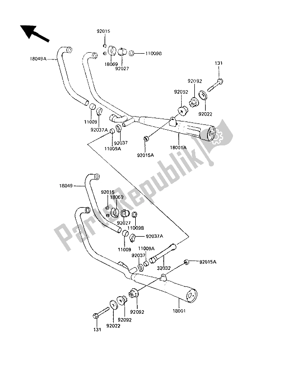 All parts for the Muffler(s) of the Kawasaki GPZ 550 1989