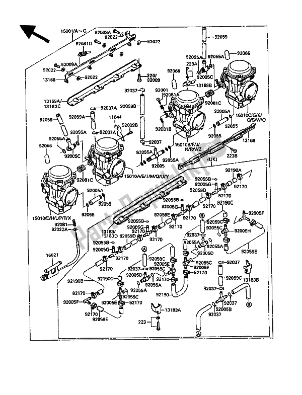 Todas as partes de Carburador do Kawasaki GPZ 900R 1990