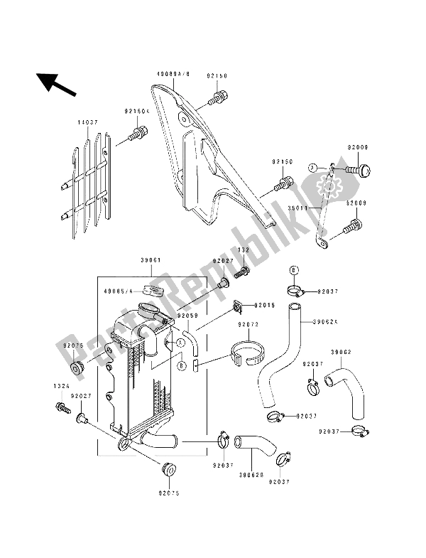 All parts for the Radiator of the Kawasaki KX 80 SW LW 1993