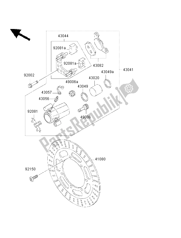 Alle onderdelen voor de Voor Rem van de Kawasaki EN 500 2002