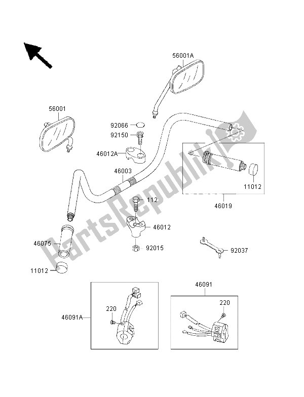 Tutte le parti per il Manubrio del Kawasaki VN 1500 Classic Tourer FI 2001