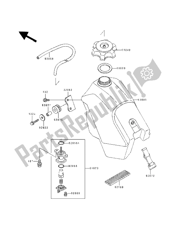 Tutte le parti per il Serbatoio Di Carburante del Kawasaki KX 500 1989