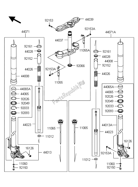 Tutte le parti per il Forcella Anteriore del Kawasaki Z 1000 ABS 2012