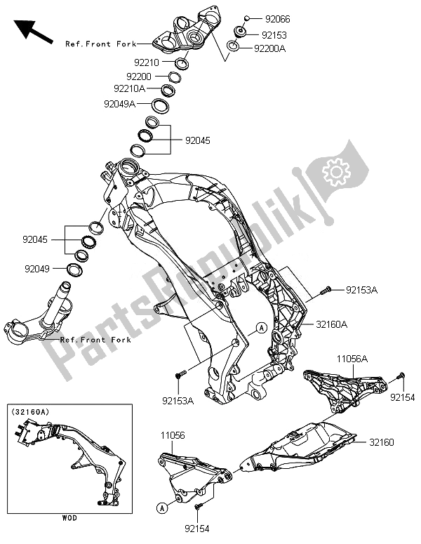 All parts for the Frame of the Kawasaki ZX 1000 SX ABS 2014