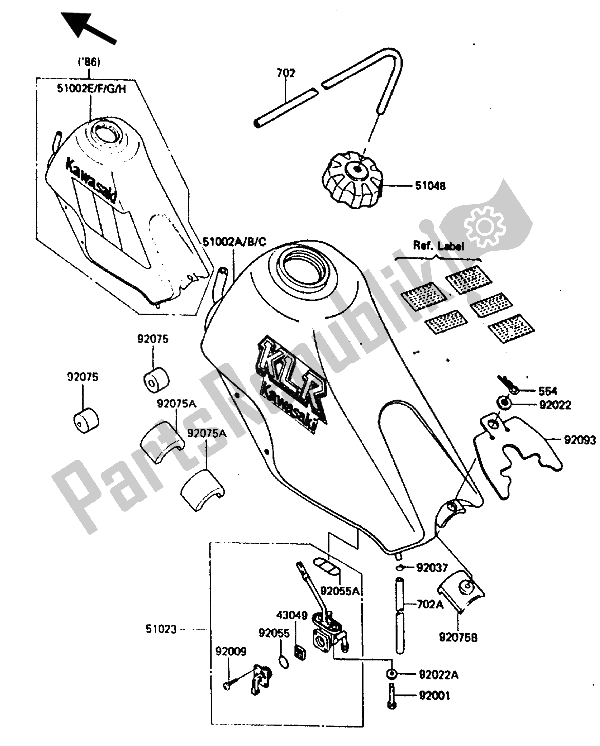 All parts for the Fuel Tank of the Kawasaki KLR 600 1985