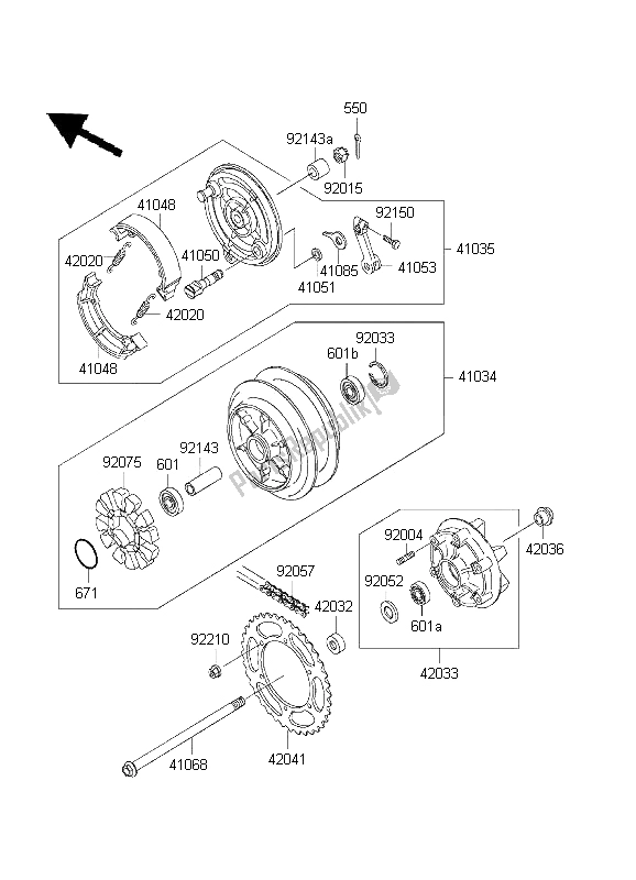 All parts for the Rear Hub of the Kawasaki EL 252 2001