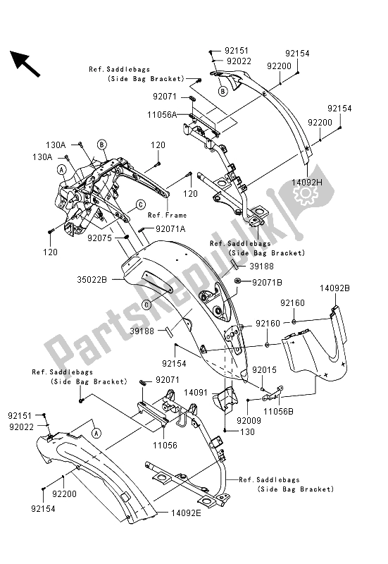 Toutes les pièces pour le Garde-boue Arrière du Kawasaki VN 1700 Voyager Custom ABS 2013