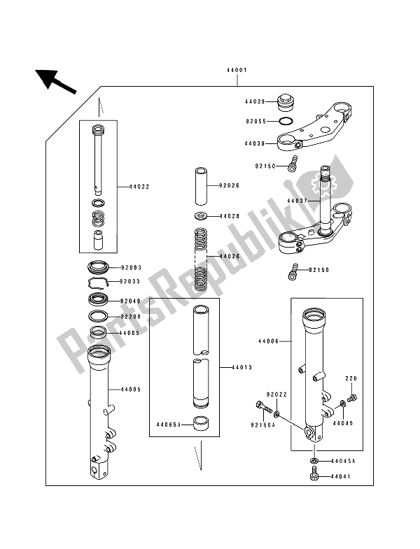 All parts for the Front Fork of the Kawasaki Zephyr 550 1992