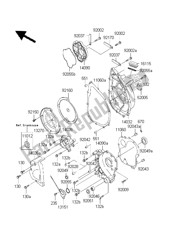 All parts for the Engine Cover of the Kawasaki Ninja ZX 7R 750 2001