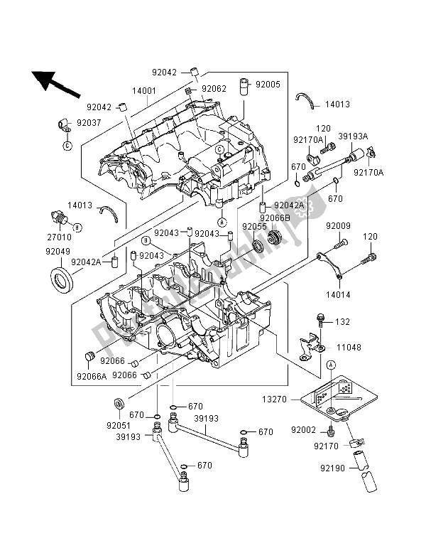 All parts for the Crankcase of the Kawasaki Ninja ZX 6R 600 1998