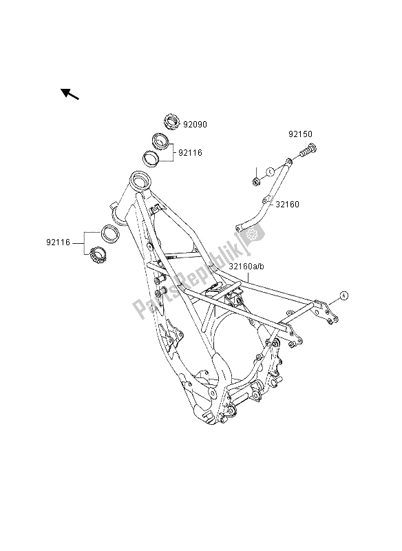 All parts for the Frame of the Kawasaki KX 80 SW LW 1997