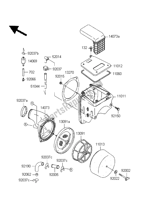 All parts for the Air Cleaner of the Kawasaki D Tracker 125 1999