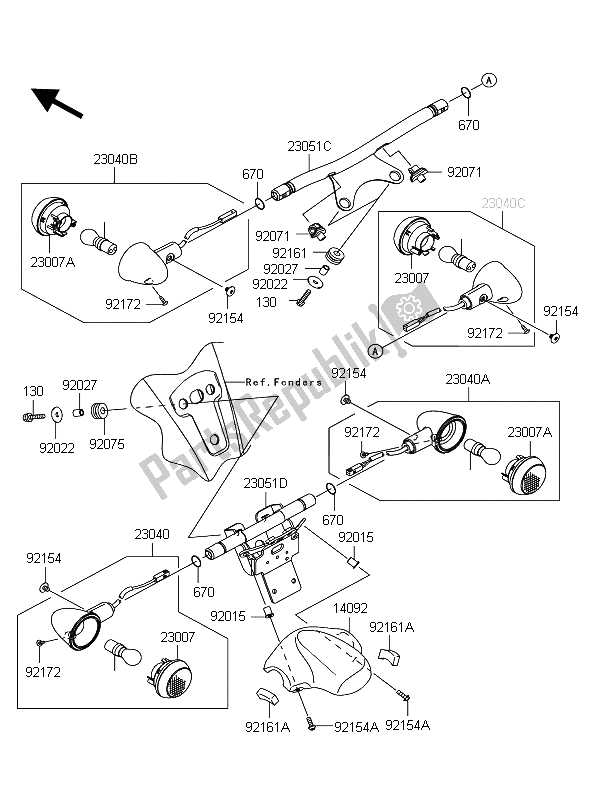 All parts for the Turn Signals of the Kawasaki VN 1700 Classic Tourer ABS 2012