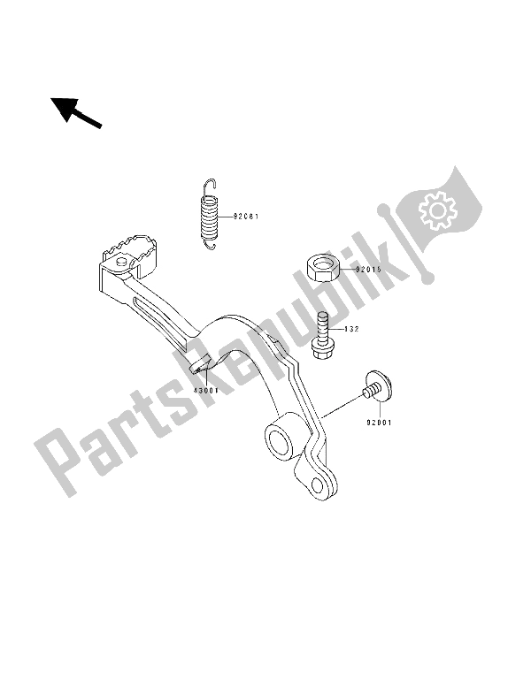 All parts for the Brake Pedal of the Kawasaki KX 500 1989