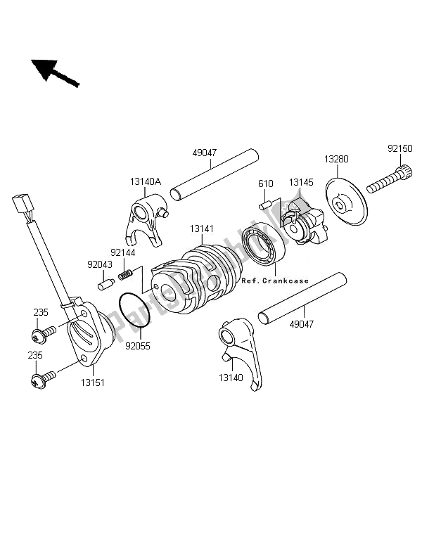 All parts for the Gear Change Drum & Shit Fork of the Kawasaki KLX 110 2007