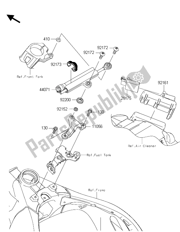 All parts for the Steering Damper of the Kawasaki Ninja ZX 10R 1000 2015