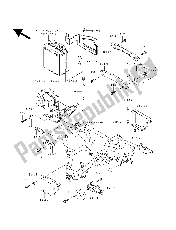 All parts for the Battery Case of the Kawasaki EL 250E 1994