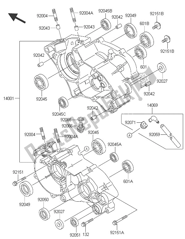 All parts for the Crankcase of the Kawasaki KX 65 2016