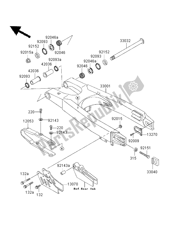 Tutte le parti per il Forcellone del Kawasaki KX 250 2001