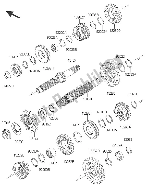 All parts for the Transmission of the Kawasaki KLX 250 2016