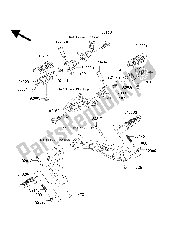 Toutes les pièces pour le Repose-pieds du Kawasaki ZRX 1200R 2002