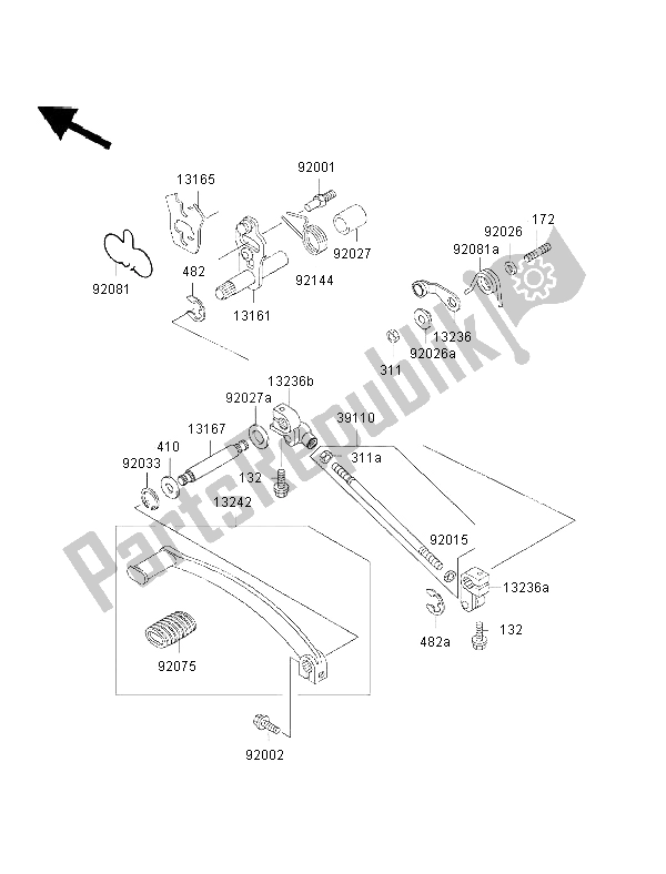 All parts for the Gear Change Mechanism of the Kawasaki EN 500 2002