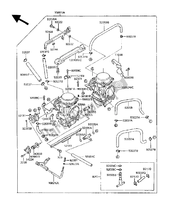 All parts for the Carburetor of the Kawasaki GPX 250R 1988