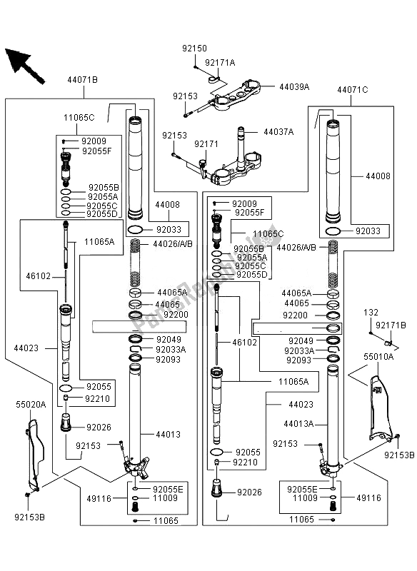 Toutes les pièces pour le Fourche Avant du Kawasaki KLX 450R 2010