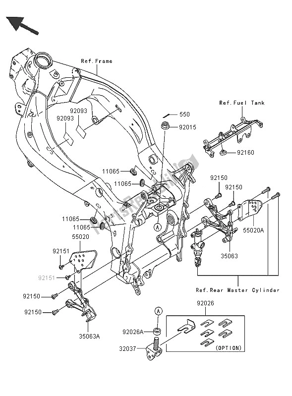 Todas as partes de Acessórios De Quadro (frente) do Kawasaki Ninja ZX 6 RR 600 2005