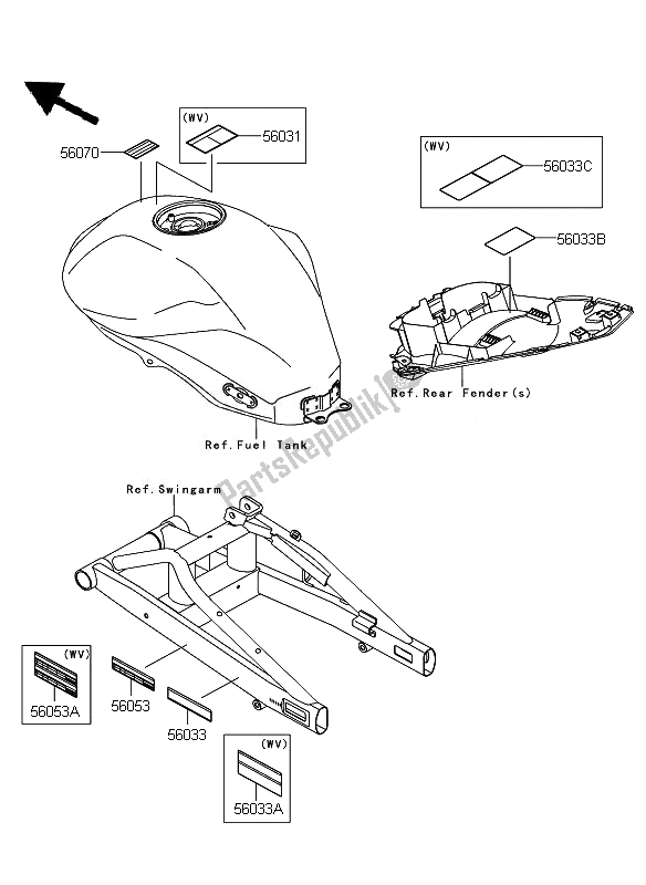 Alle onderdelen voor de Etiketten van de Kawasaki ER 6F ABS 650 2011