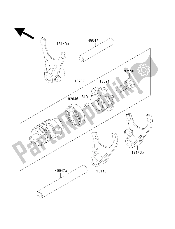 Todas as partes de Tambor De Mudança De Marcha E Garfo De Mudança do Kawasaki KX 500 2001