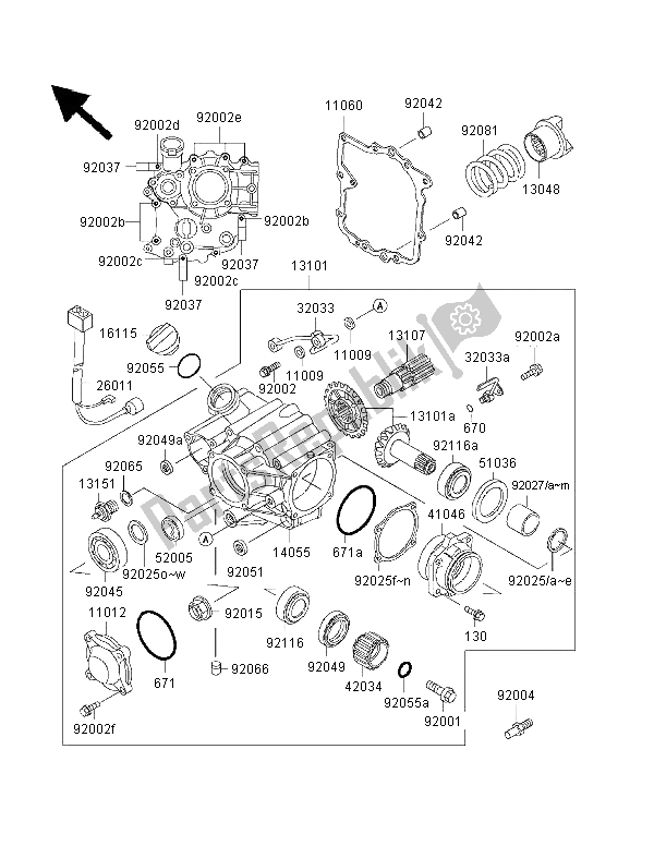 All parts for the Front Bevel Gear of the Kawasaki 1000 GTR 1999