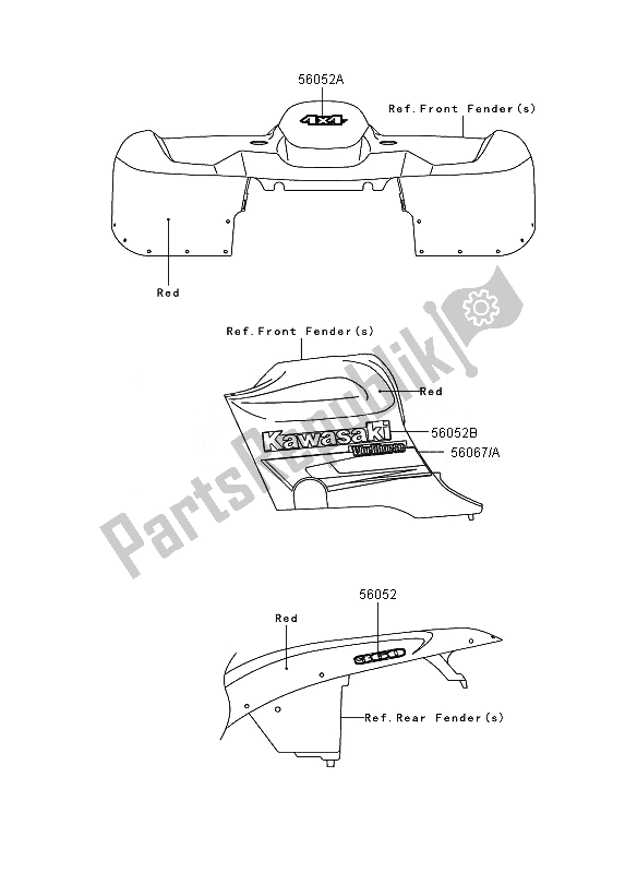 All parts for the Decals (red) (as) of the Kawasaki KVF 360 4X4 2007