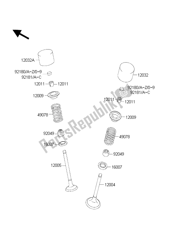 All parts for the Valve(s) of the Kawasaki KX 250F 2004