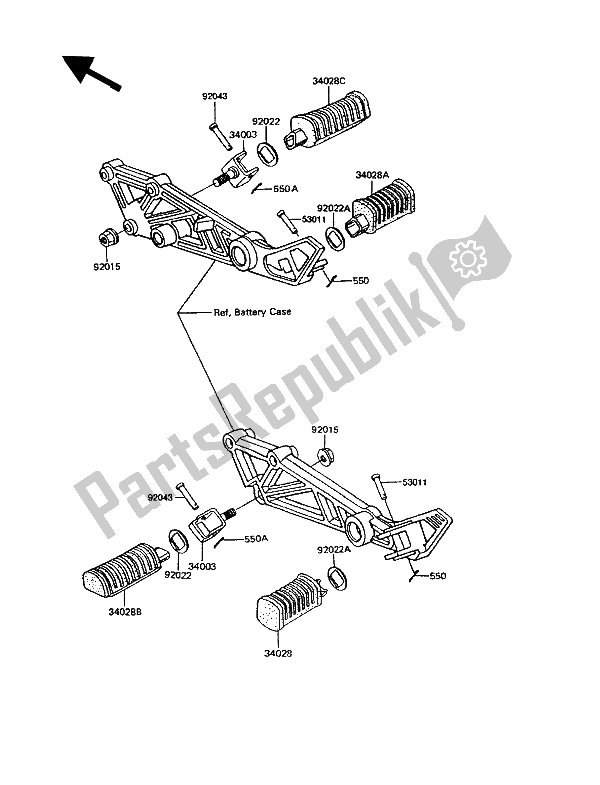 All parts for the Step of the Kawasaki GPZ 305 Belt Drive 1993