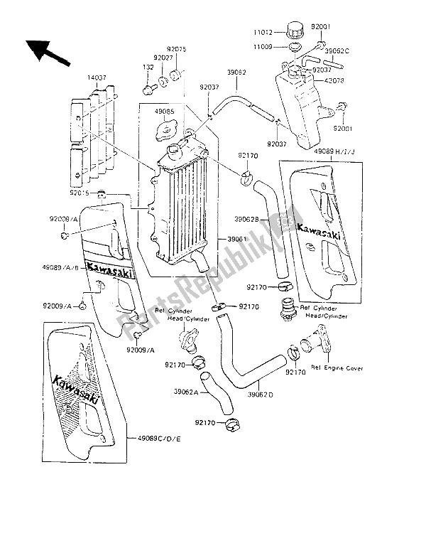 All parts for the Radiator of the Kawasaki KMX 125 1987