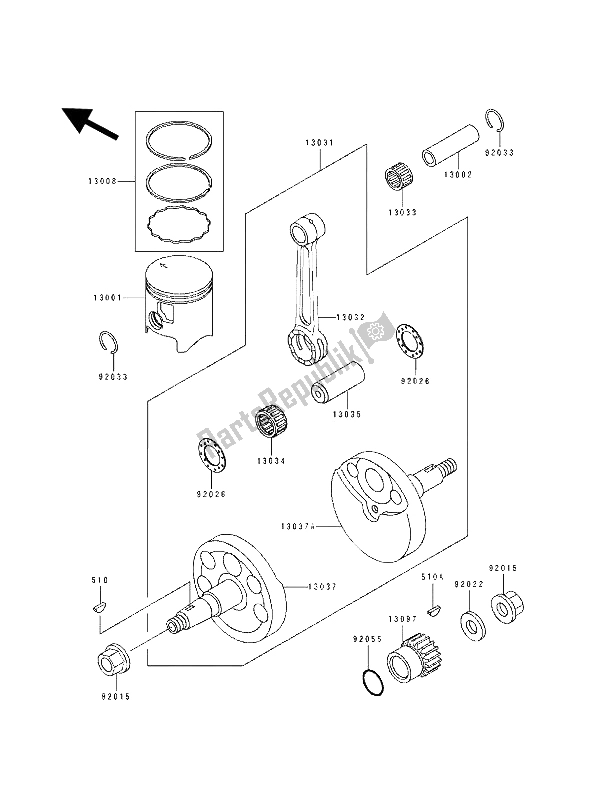 All parts for the Crankshaft & Piston of the Kawasaki KDX 125 1993