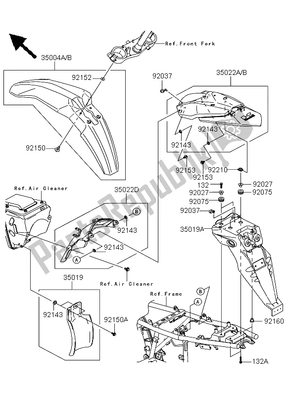 Alle onderdelen voor de Spatborden van de Kawasaki KLX 250 2009