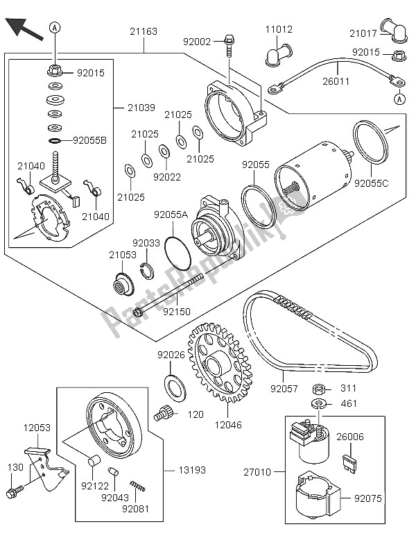 All parts for the Starter Motor of the Kawasaki KLE 500 2005