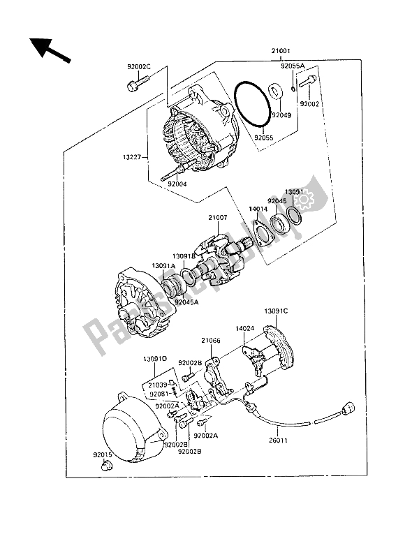 Todas as partes de Gerador do Kawasaki ZL 1000 1987