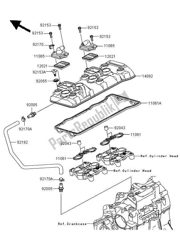 All parts for the Cylinder Head Cover of the Kawasaki Ninja ZX 6R 600 2010