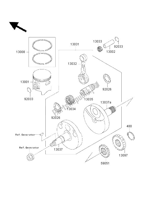 All parts for the Crankshaft & Piston of the Kawasaki KX 85 LW 2001