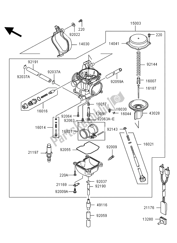 All parts for the Carburetor of the Kawasaki KVF 360 2007