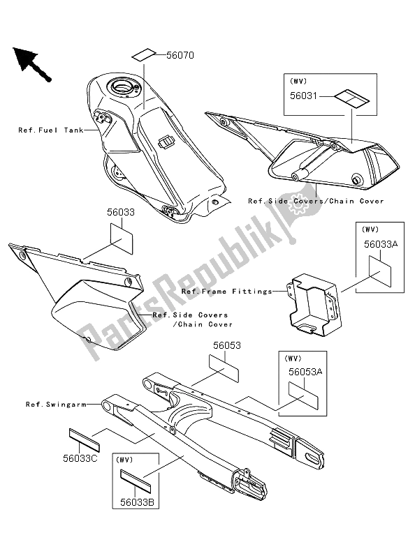 Alle onderdelen voor de Etiketten van de Kawasaki KLX 250 2009