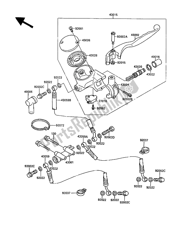 Tutte le parti per il Pompa Freno Anteriore del Kawasaki KR 1 250 1989